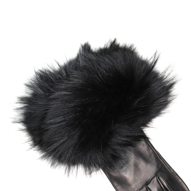 Massive Long lederen dameshandschoenen van vossenbont - Veronique Massive Long Black