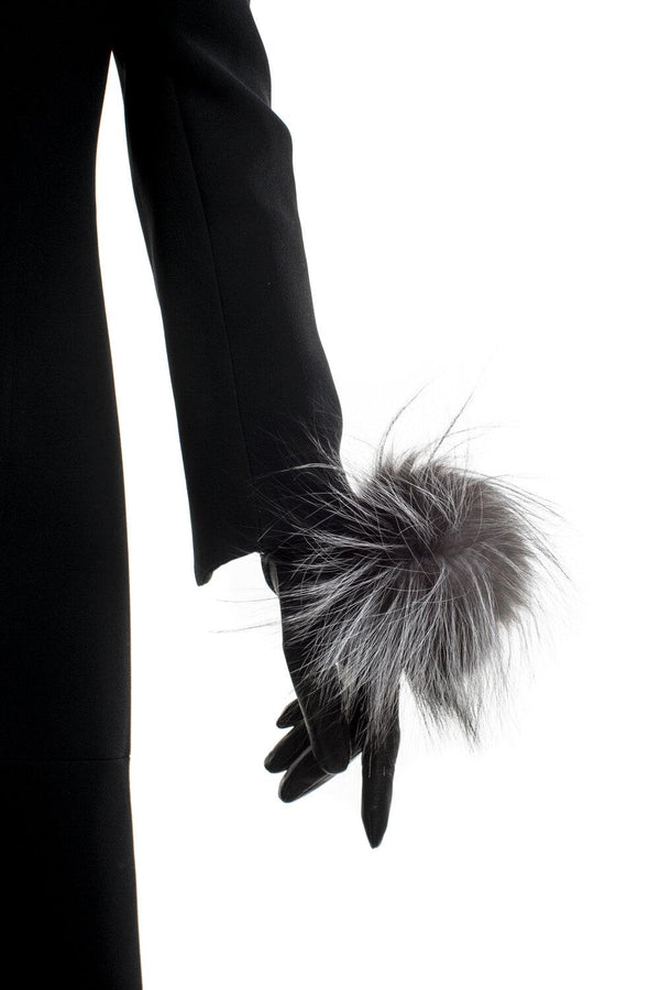 Zijden gevoerde leren dameshandschoenen met pom pom van vossenbont-Veronique pom pom