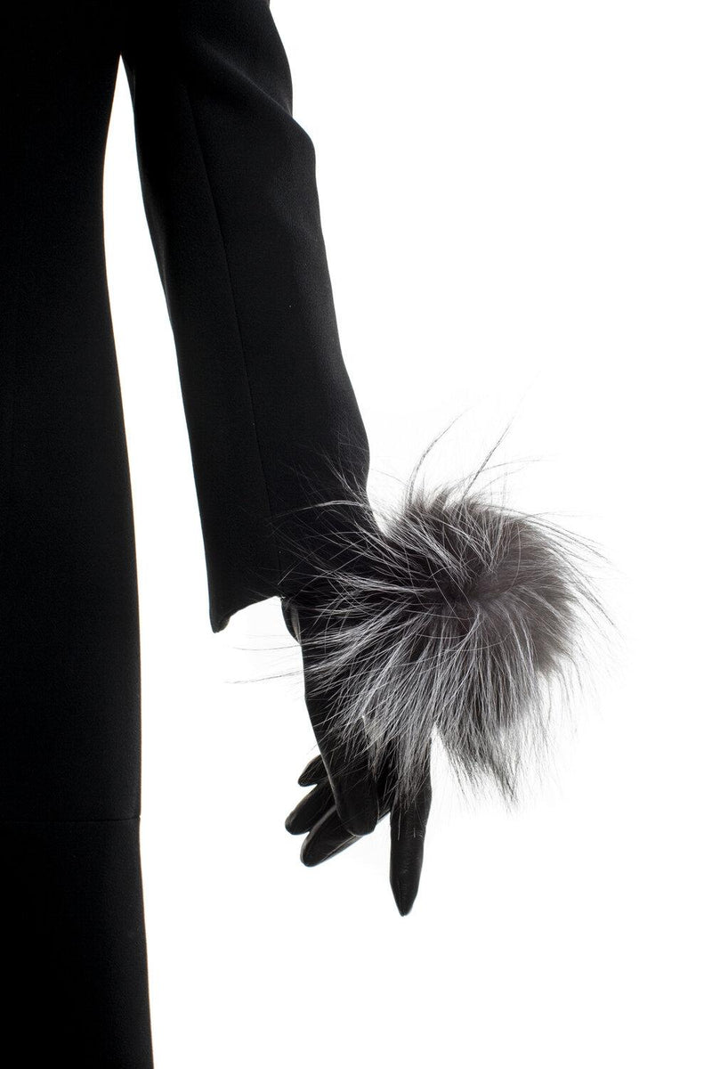 Zijden gevoerde leren dameshandschoenen met pom pom van vossenbont-Veronique pom pom