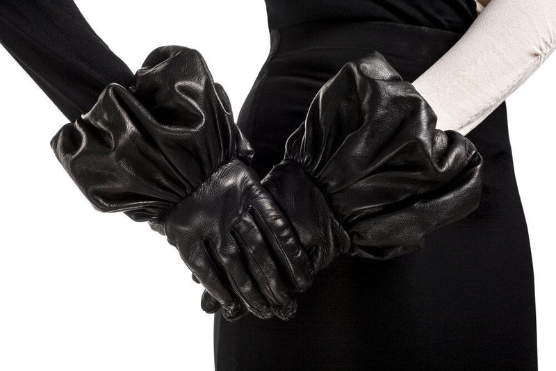 Zijden gevoerde zwarte leren dameshandschoenen-Julie 2