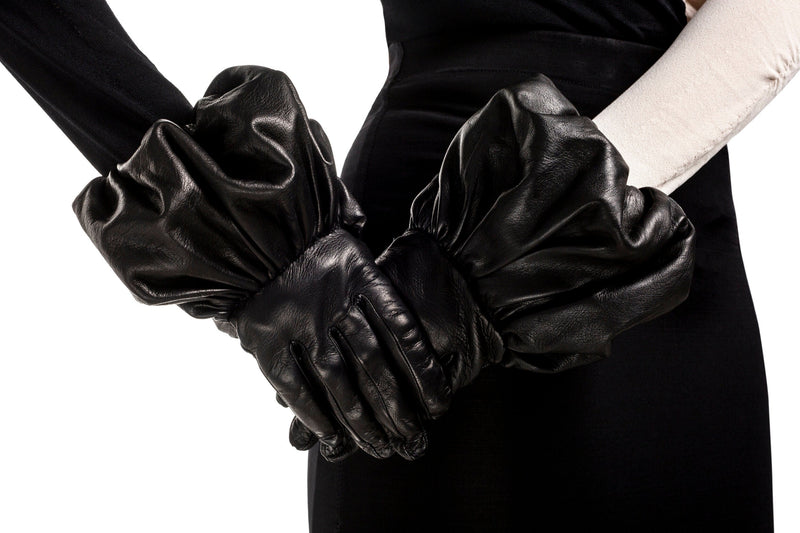 Zijden gevoerde zwarte leren dameshandschoenen-Julie 2