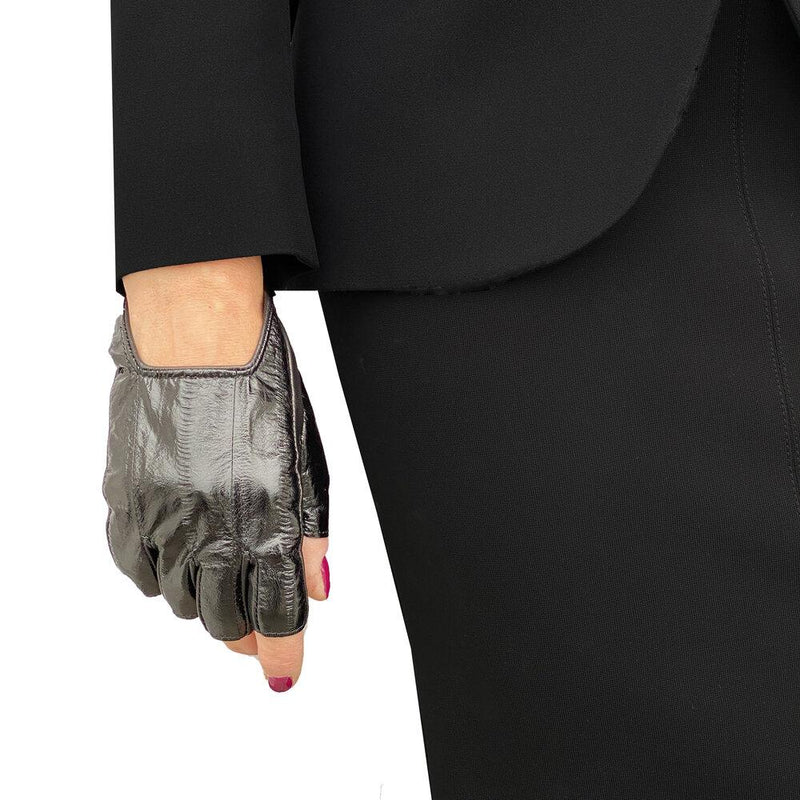 Vingerloze zwart lederen dameshandschoenen-Anastasia Anguila