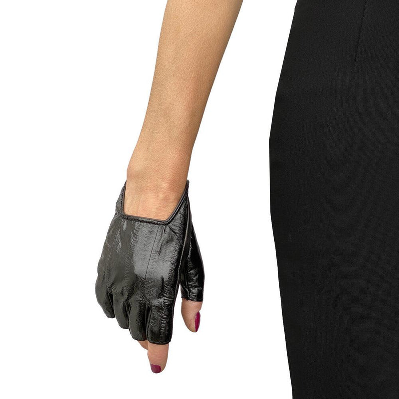 Vingerloze zwart lederen dameshandschoenen-Anastasia Anguila