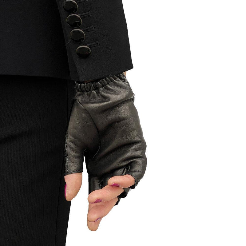 Vingerloze zwart lederen dameshandschoenen-Anastasia Anguila