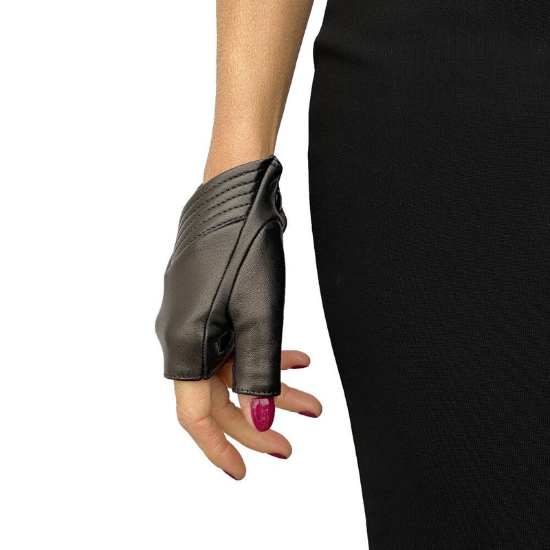 Vingerloze lederen dameshandschoenen met hoekige snit-Caroline