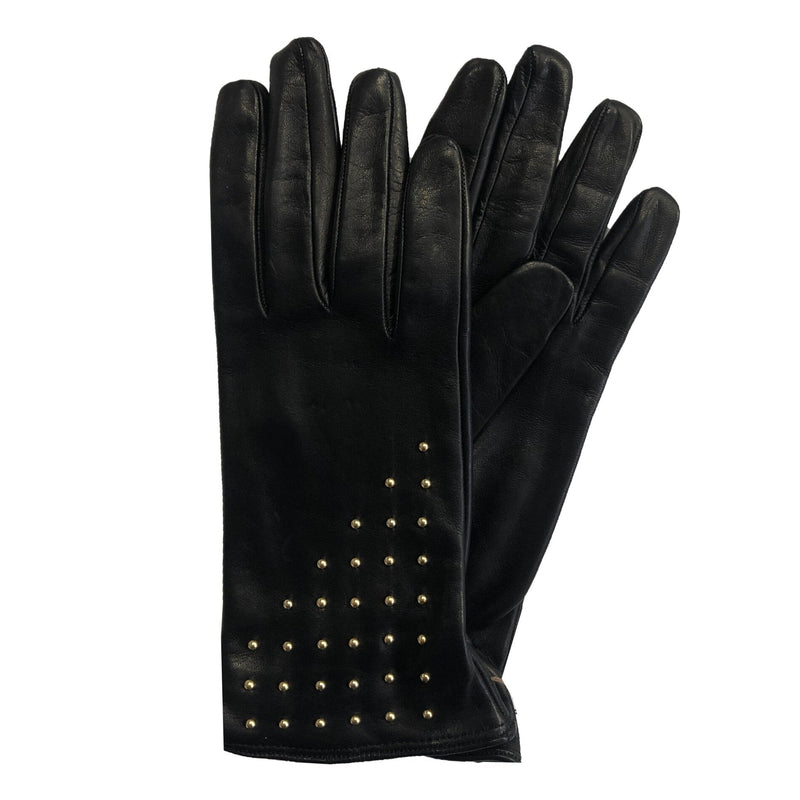 Leren dameshandschoenen met studs en gerimpelde polsmanchetten-Winnie Wood