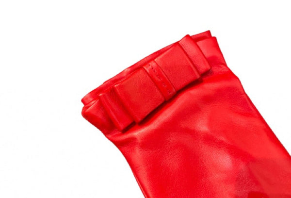Dameshandschoenen van klassiek nappaleer met platte strik-Minnie platte strik