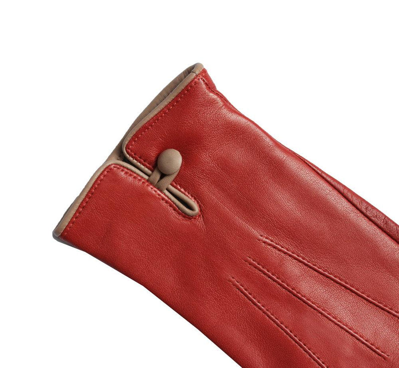 Met de hand genaaide, met kasjmier gevoerde leren dameshandschoenen Rosario