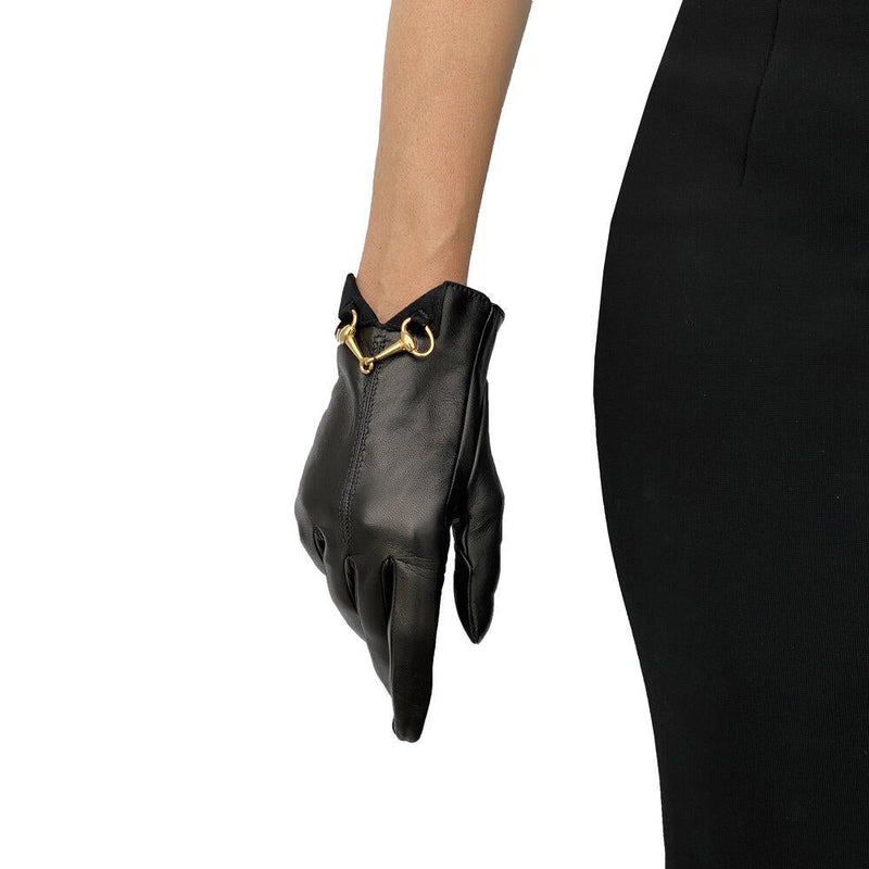 Zijden gevoerde leren dameshandschoenen met Horsebit-detail-Isabella-sluiting aan de voorkant