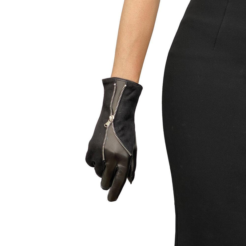 Gebogen leren dameshandschoenen met open rits-Jacqueline 3
