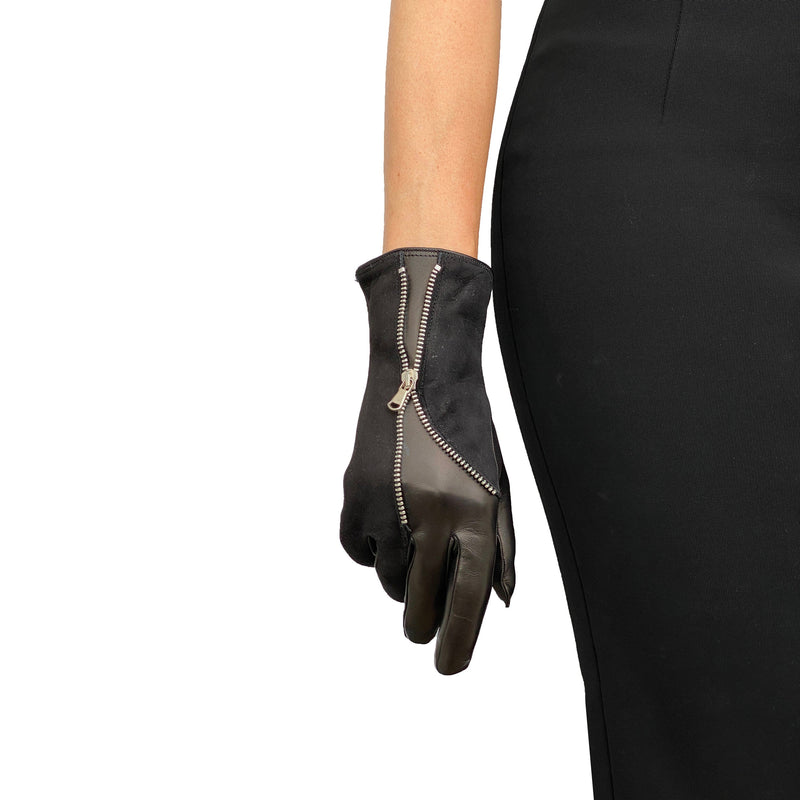 Gebogen leren dameshandschoenen met open rits-Jacqueline 3