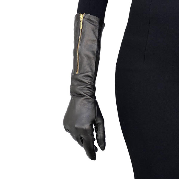 Leren dameshandschoenen met rits tot ellebooglengte, Jacqueline 8BT