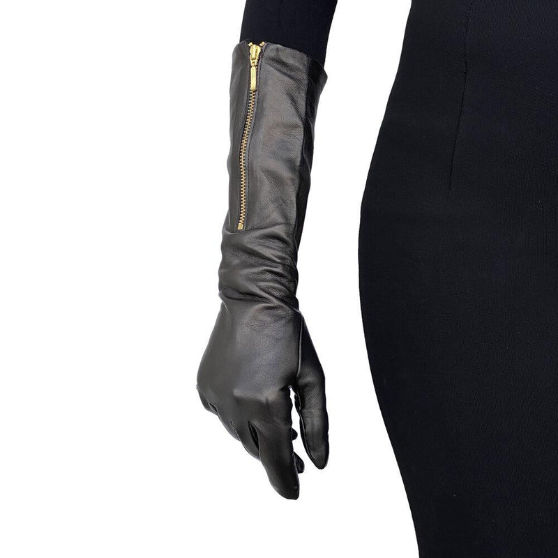 Leren dameshandschoenen met rits tot ellebooglengte, Jacqueline 8BT