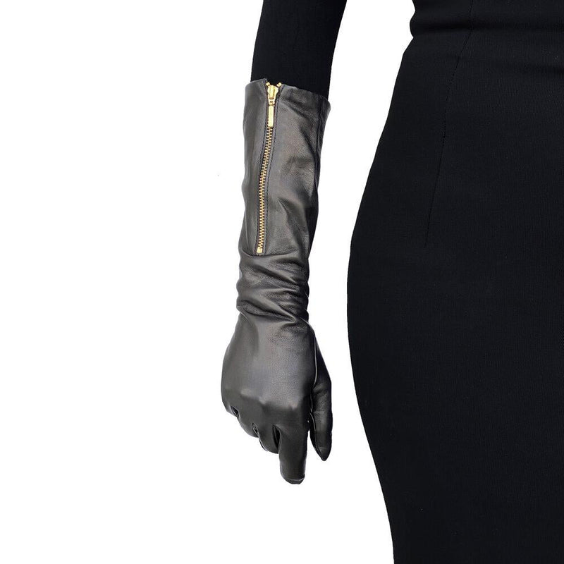 Leren dameshandschoenen met rits tot ellebooglengte, Jacqueline 8BT