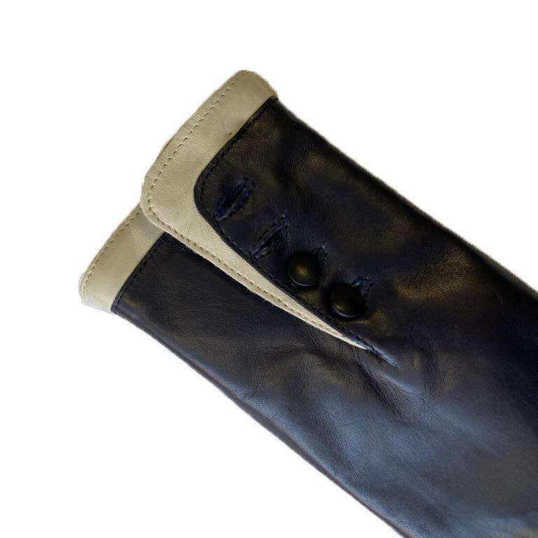Leren dameshandschoenen met bontvoering en contrasterende manchetten-Maya 2