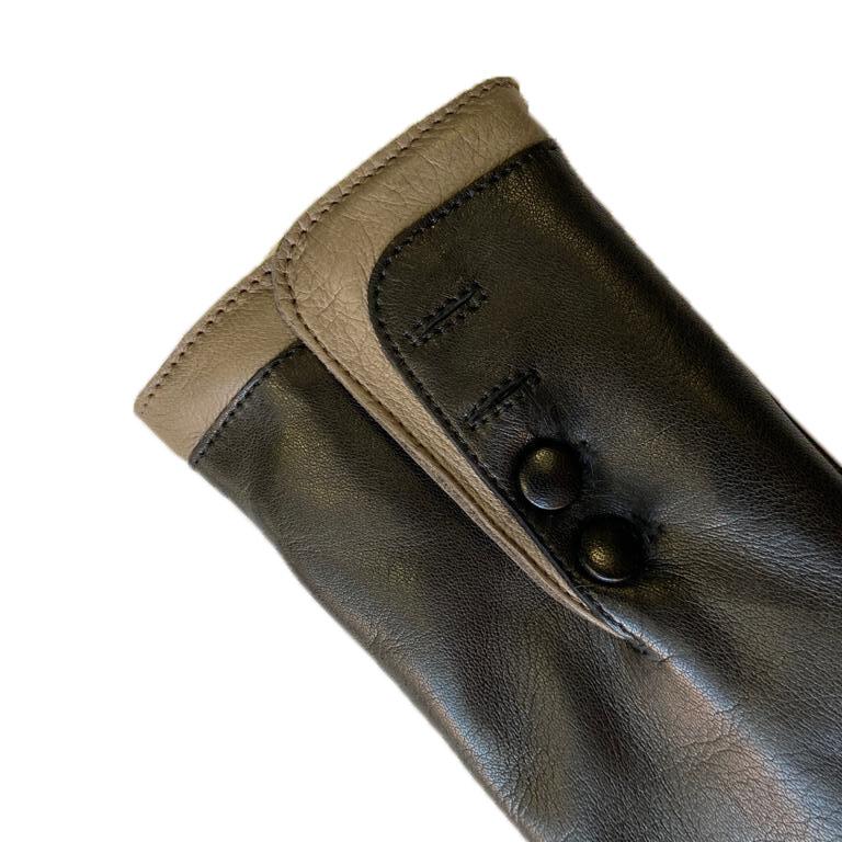 Leren dameshandschoenen met bontvoering en contrasterende manchetten-Maya 2