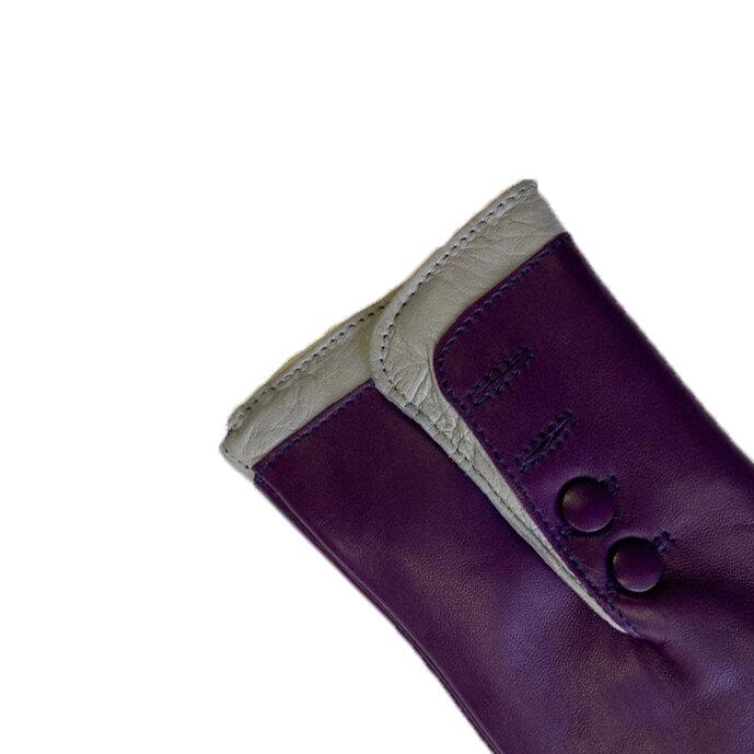 Leren dameshandschoenen met bontvoering en contrasterende manchetten-Maya 2