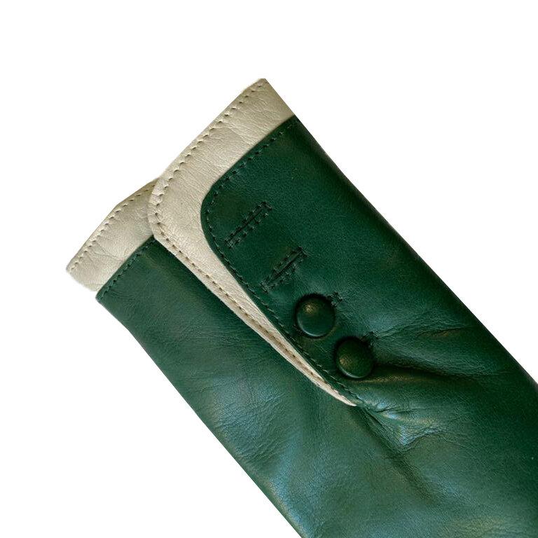 Leren dameshandschoenen met bontvoering en contrasterende manchetten-Maya 2
