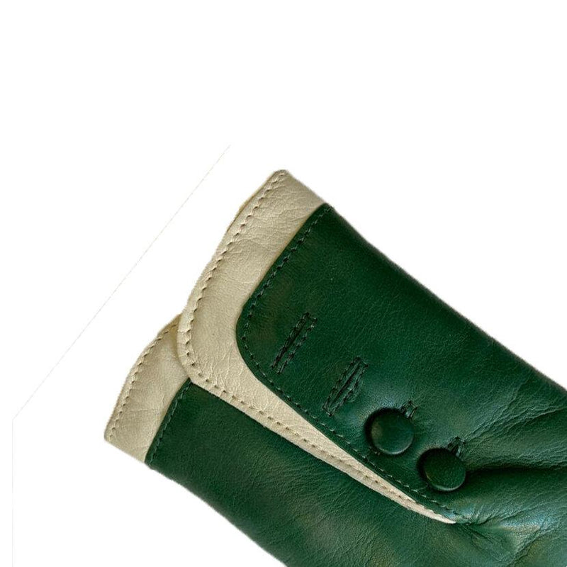 Leren dameshandschoenen met bontvoering en contrasterende manchetten-Maya 2