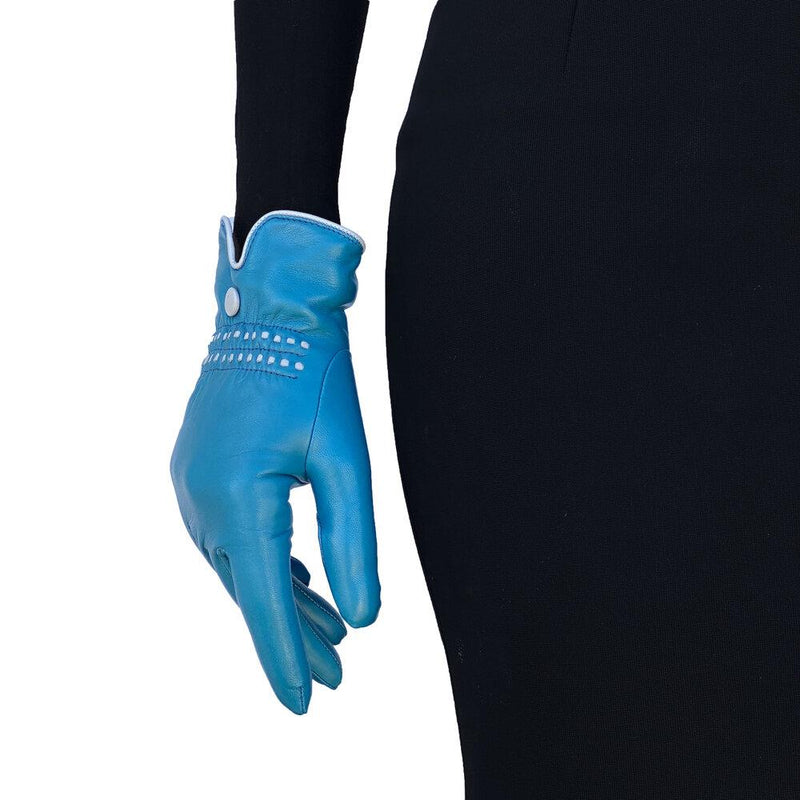 Dameshandschoenen van kasjmier gevoerd leer met contrasterende details Rosario 3