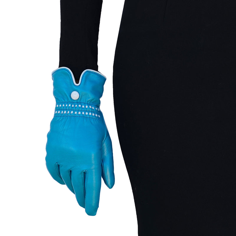 Dameshandschoenen van kasjmier gevoerd leer met contrasterende details Rosario 3
