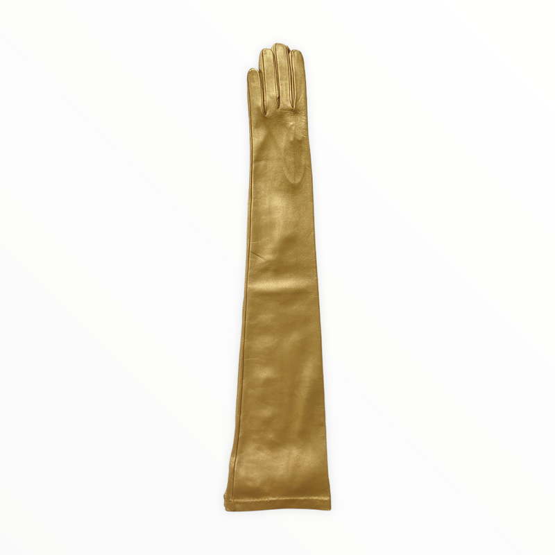 Lange leren operahandschoenen voor dames - Montserrat Metallic 8bt