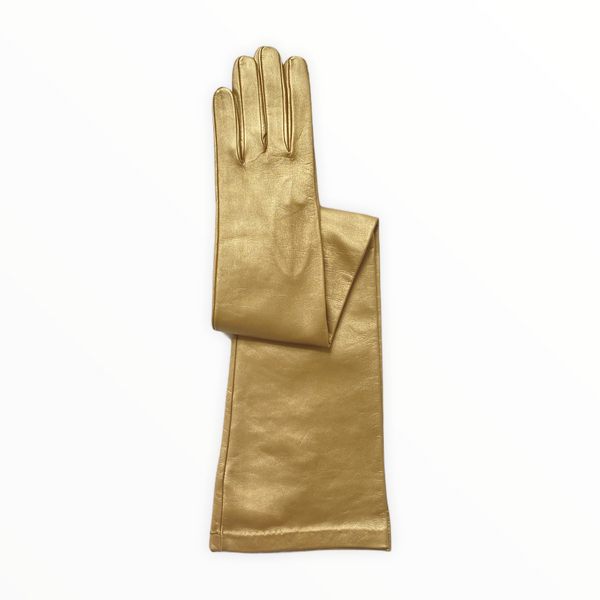 Lange leren operahandschoenen voor dames - Montserrat Metallic 8bt