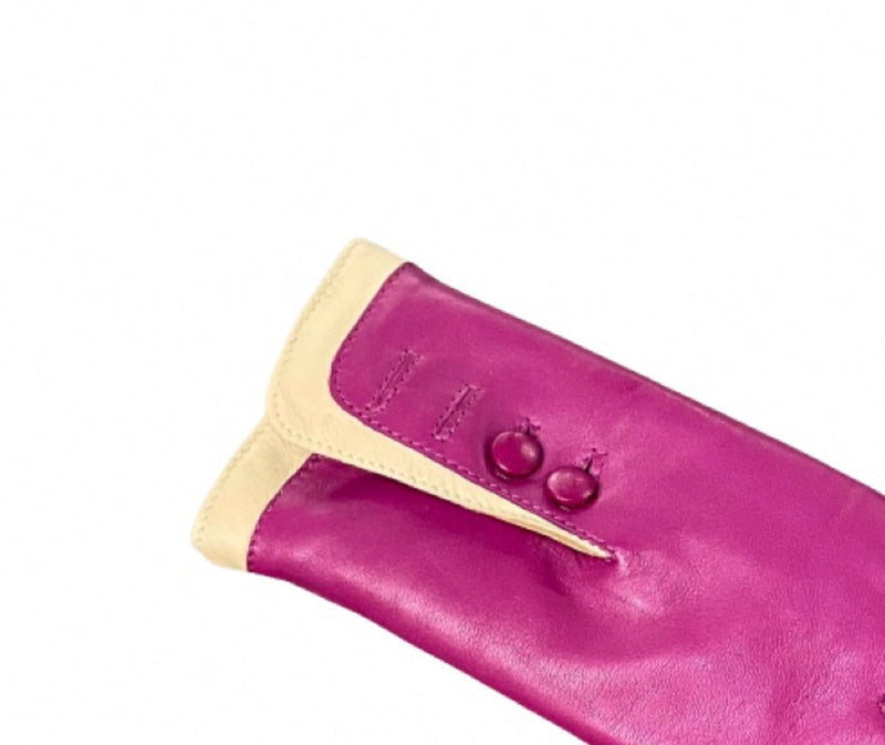 Leren dameshandschoenen met bontvoering en contrasterende manchetten-Maya 2