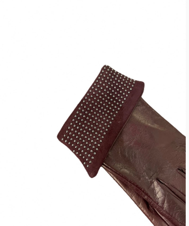 Zijden gevoerde leren dameshandschoenen met manchetten met studs -Ronnie Wood