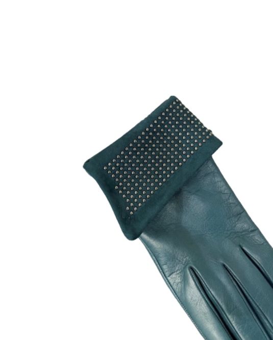 Zijden gevoerde leren dameshandschoenen met manchetten met studs -Ronnie Wood