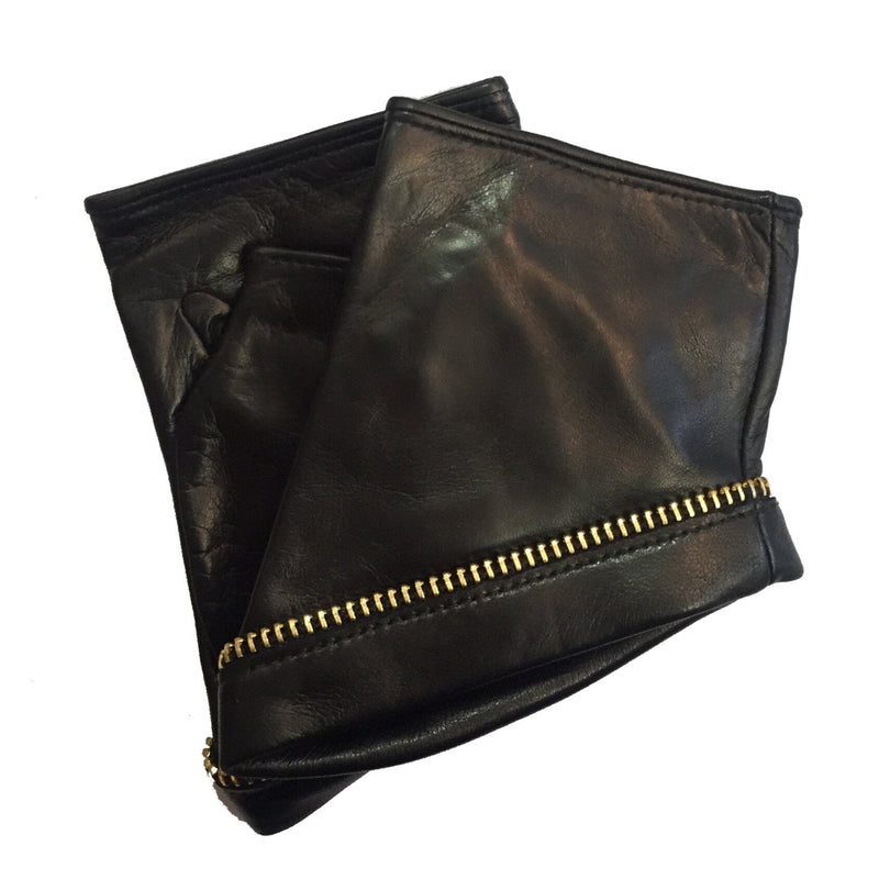Women's Fingerless Zip Leather Black Cuff-Jacqueline