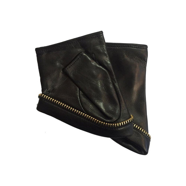 Women's Fingerless Zip Leather Black Cuff-Jacqueline