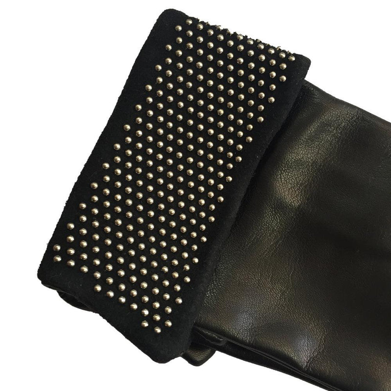 Zijden gevoerde leren dameshandschoenen met manchetten met studs -Ronnie Wood
