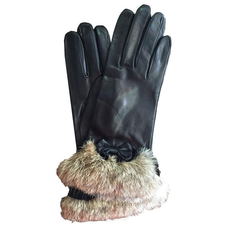 Zijden gevoerde leren dameshandschoenen met manchetten van konijnenbont - Veronique Minnie Frill