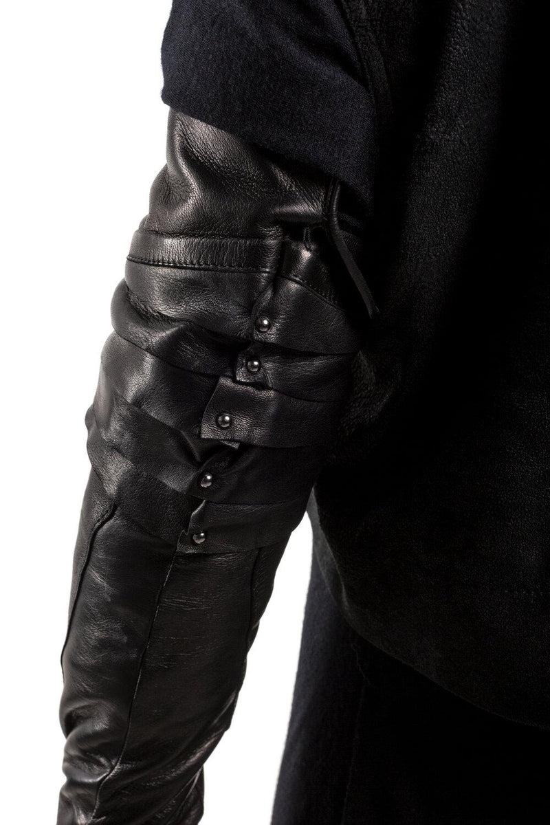 Lange zwarte lederen dameshandschoenen met manchetdetails met studs, Montserrat-klinknagel