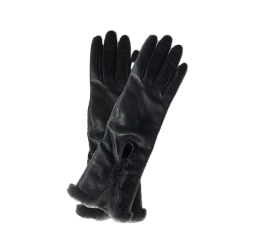 Dames lange zwarte leren handschoenen met nertsbont manchet-Veronique Mink Long
